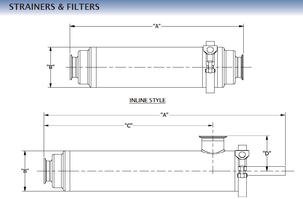 JME SSSILS Series 316SS Short Clamp Inline Filter/Strainer - SSSILS-3-316L